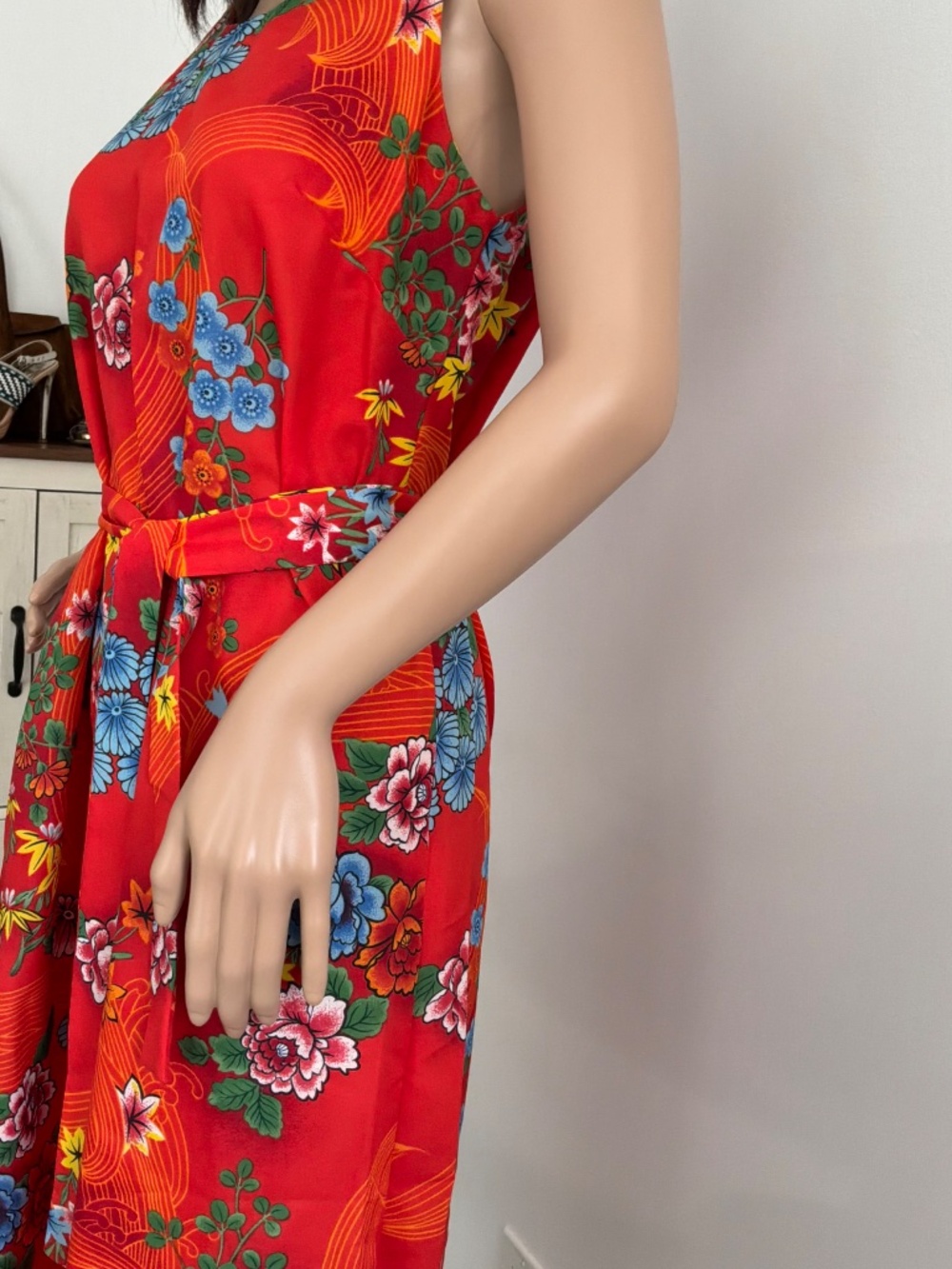 Vintage 70s Mr Lee California Hawaiian Floral Midi Sheath Dress W/Sash Size 12 - Picture 11 of 13